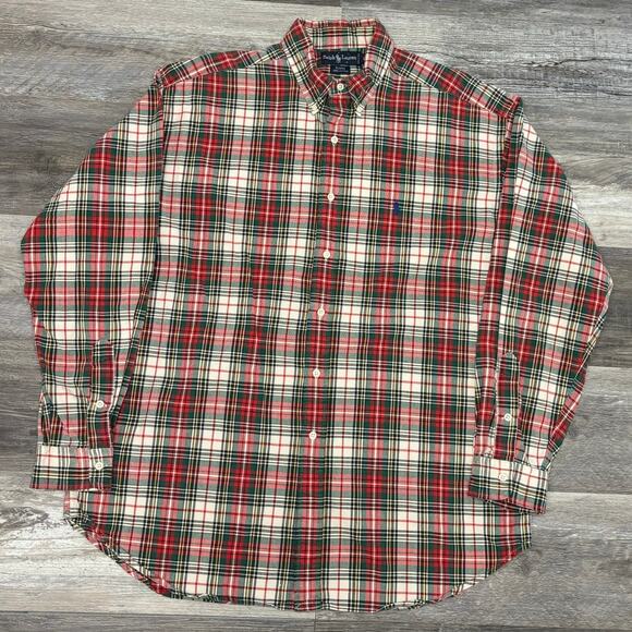 Vintage Y2K Ralph Lauren Blaire Red Green Tartan Plaid Mens XL Button Down Shirt - Picture 2 of 7
